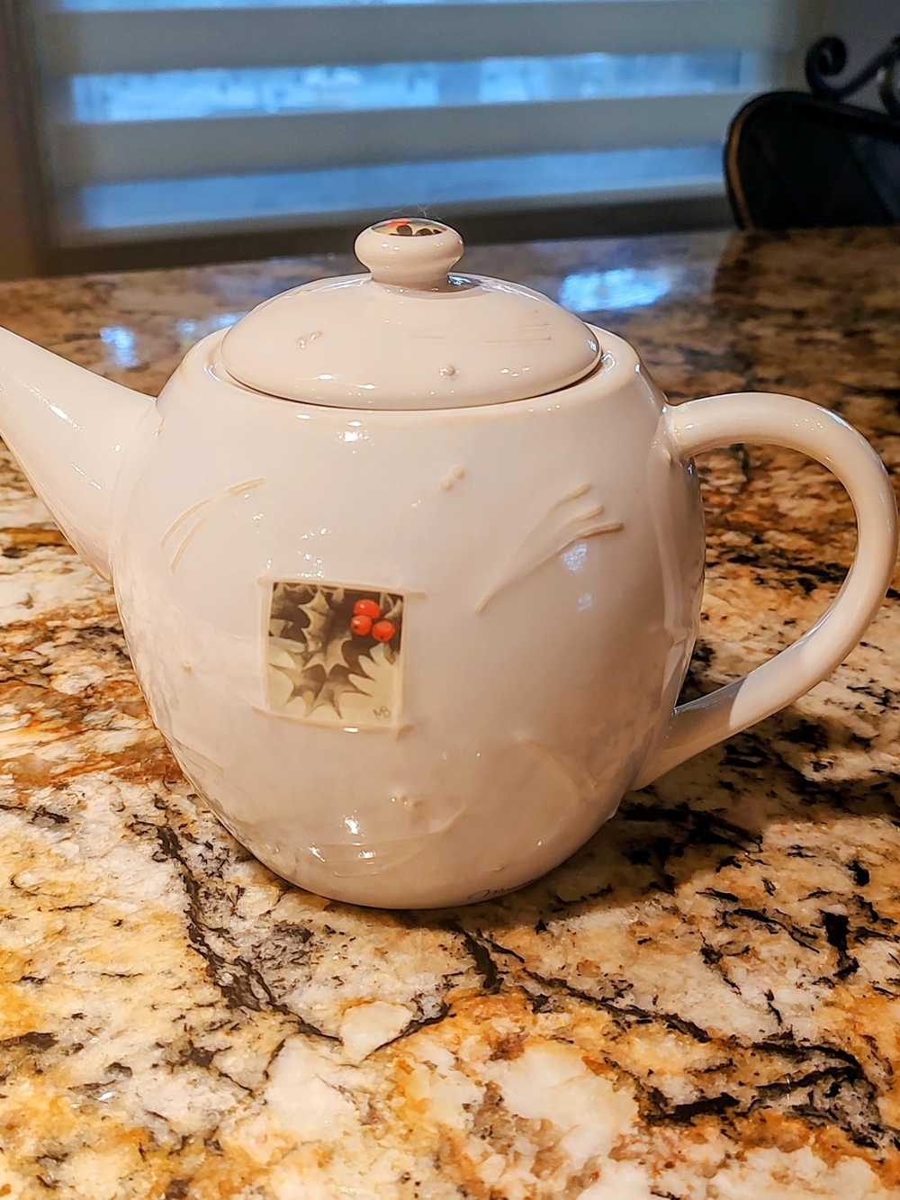 Hallmark Nature's Sketchbook Collection Cream Ceramic Teapot with Holly Accent